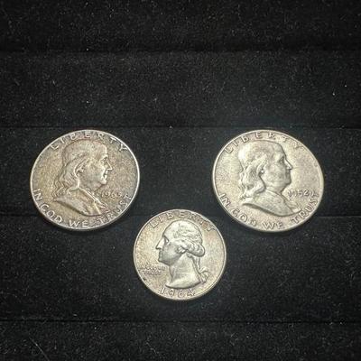 1952 & 1963 FRANKLIN HALF DOLLARS AND 1964 QUARTER