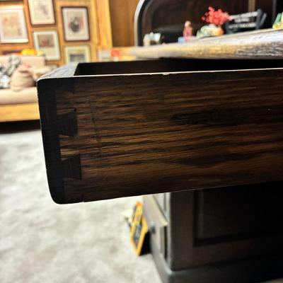 Antique Derby Roll Top Desk in Excellent condition—solid oak--32 1/2 inches deep x 53 1/2 inches wide x 51 inches high at its highest...