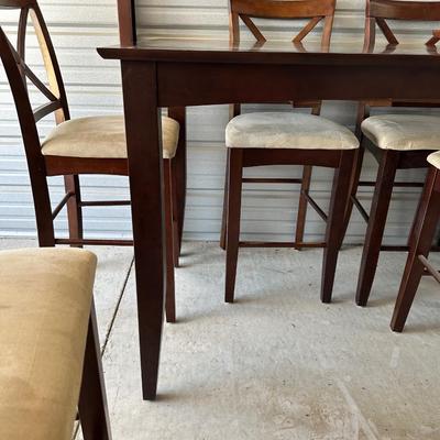 COUNTER HEIGHT DINING TABLE W/BUTTERFLY LEAF AND 8 CHAIRS PLUS A REMOVABLE LAZY SUSAN
