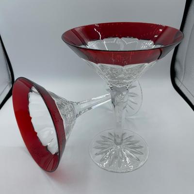 2 Waterford Crystal Simply Red Martini Glasses Signed