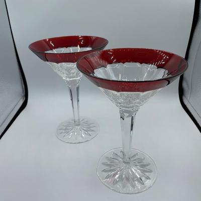 2 Waterford Crystal Simply Red Martini Glasses Signed