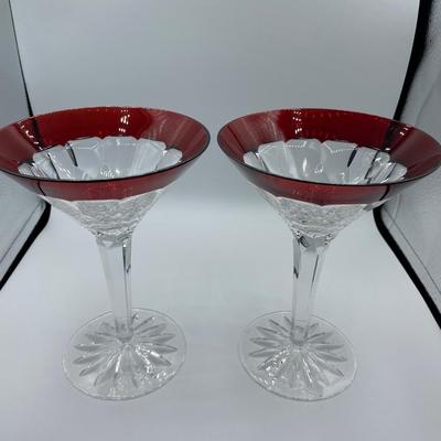 2 Waterford Crystal Simply Red Martini Glasses Signed