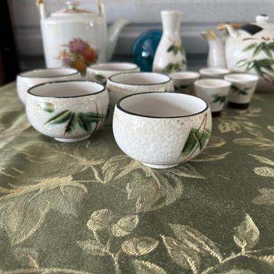 JAPANESE TEA SET AND SHIBATA TOKI TEAPOT PLUS RICE BOWLS AND SPOONS