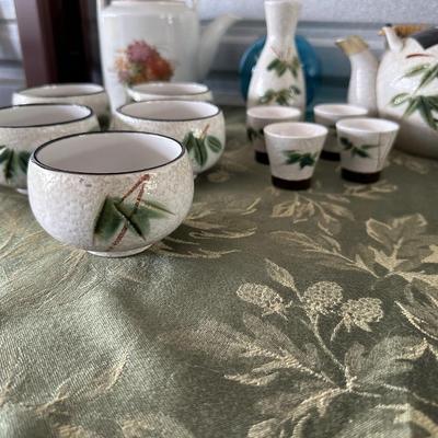 JAPANESE TEA SET AND SHIBATA TOKI TEAPOT PLUS RICE BOWLS AND SPOONS