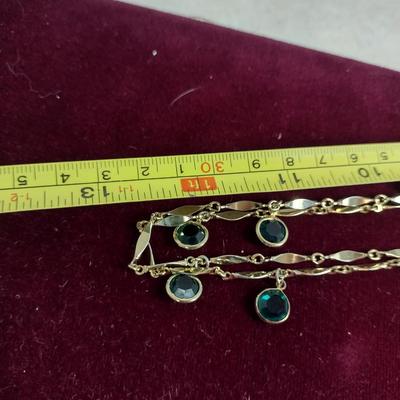 Gold Tone Necklace with Green Glass Accents- Approx 50" Long (#29)