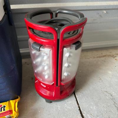 PAIR OF MIDLAND RADIOS (WALKIE TALKIES), COLEMAN COOLER, BATTERY OPERATED LANTERN & MORE