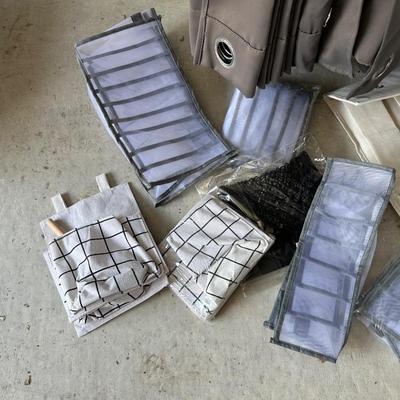 SOFT SIDED ORGANIZERS, 2 LONG CURTAIN PANELS, CLEANING PRODUCTS AND MORE