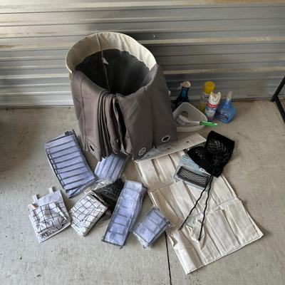 SOFT SIDED ORGANIZERS, 2 LONG CURTAIN PANELS, CLEANING PRODUCTS AND MORE