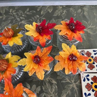 20 HANDMADE TERRACOTTA TILES AND FALL DECORATED JARS