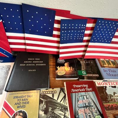 Lot 92 USA lot of books & flags