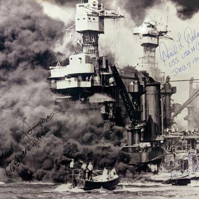 Pearl Harbor Survivors Cecil Salavan, Clark Johnson and Randall Stratton Signed Photo