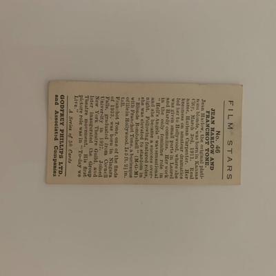 Jean Harlow and Franchot Tone unsigned cigarette card