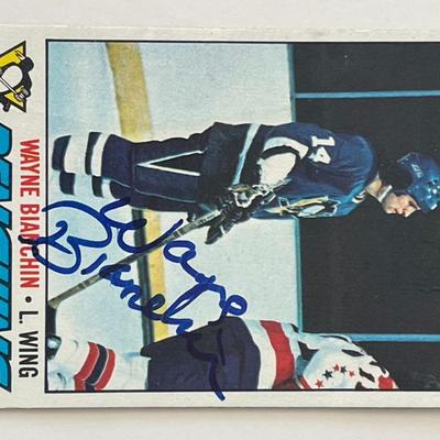 Pittsburgh Penguins Wayne Bianchin 1977 Topps #188 signed trading card
