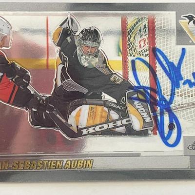 Pittsburgh Penguins Jean-SÃ©bastien Aubin 2001 Topps Chrome #148 signed trading card