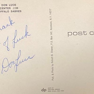 Buffalo Sabres Don Luce signed postcard