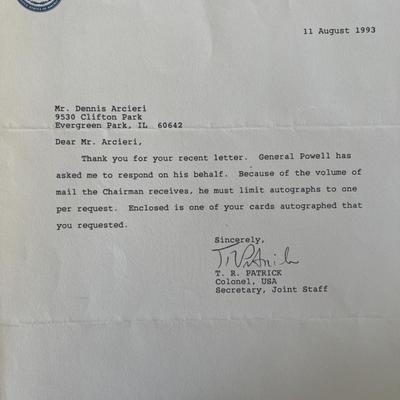 Colonel T.R Patrick signed typed letter
