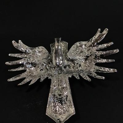 Metal Gallery, silver tone, cross with wings, rhinestone pendant