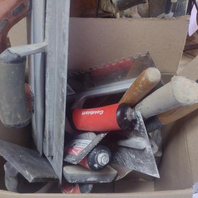 Large Collection of Cement, Mortar and Drywall Trowels and Floats