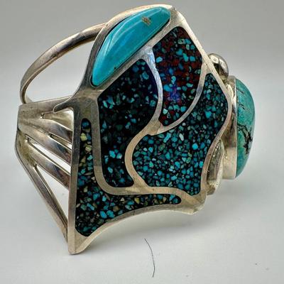 Adam Fierro Signed Sterling Cuff Jewelry with Turquoise