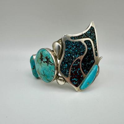 Adam Fierro Signed Sterling Cuff Jewelry with Turquoise