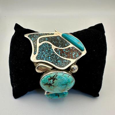 Adam Fierro Signed Sterling Cuff Jewelry with Turquoise