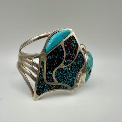Adam Fierro Signed Sterling Cuff Jewelry with Turquoise
