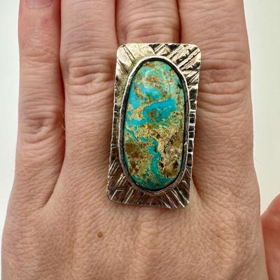 Signed Sterling Jewelry Ring with Turquoise