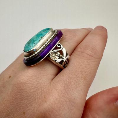 Sterling Jewelry Ring with Turquoise & Amethyst