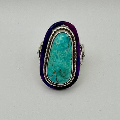 Sterling Jewelry Ring with Turquoise & Amethyst