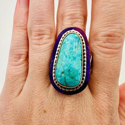 Sterling Jewelry Ring with Turquoise & Amethyst