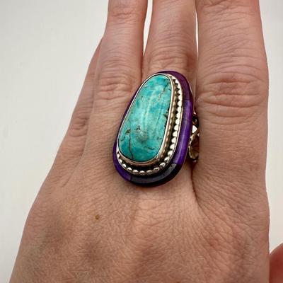 Sterling Jewelry Ring with Turquoise & Amethyst