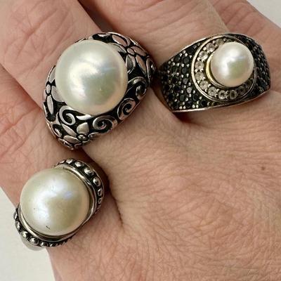 Pearl rings Marked 925 various makers