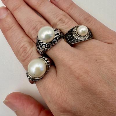 Pearl rings Marked 925 various makers