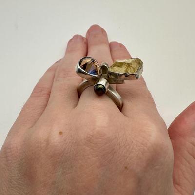 Signed Sterling Jewelry ring by Lilly Barrack with gemstones