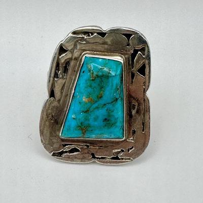 Signed Adam Fierro Sterling Jewelry Ring with Turquoise