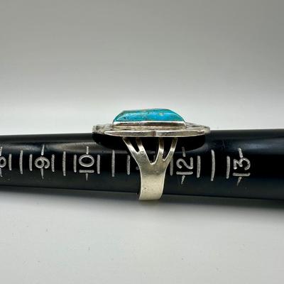 Signed Adam Fierro Sterling Jewelry Ring with Turquoise