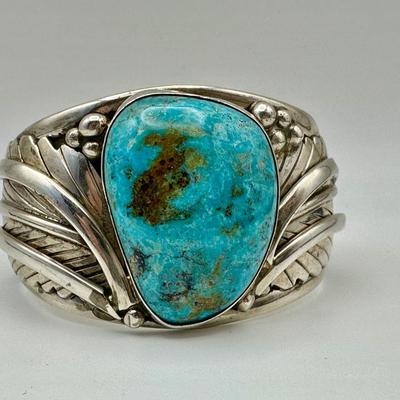 Signed Adam Fierro Sterling Cuff Jewelry with Turquoise