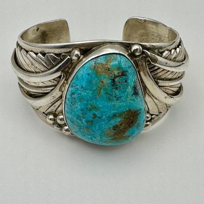 Signed Adam Fierro Sterling Cuff Jewelry with Turquoise