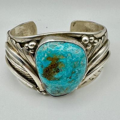 Signed Adam Fierro Sterling Cuff Jewelry with Turquoise