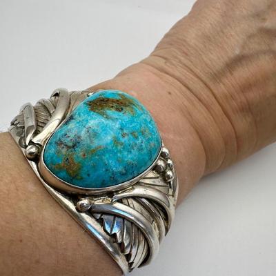 Signed Adam Fierro Sterling Cuff Jewelry with Turquoise