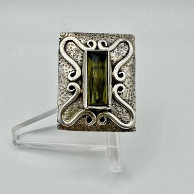 “The Dreamer” Sterling Jewelry Ring with dark green stone