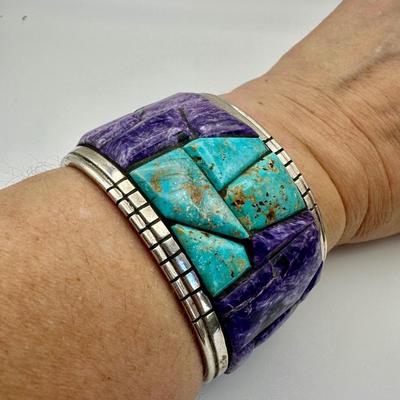 Signed K Sterling Cuff Jewelry with Turquoise