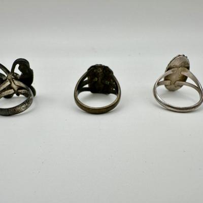 Silver Pawn Jewelry 3 Rings with Turquoise- No Marks