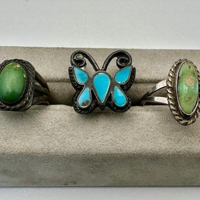 Silver Pawn Jewelry 3 Rings with Turquoise- No Marks