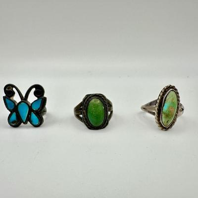 Silver Pawn Jewelry 3 Rings with Turquoise- No Marks