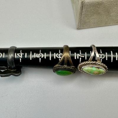 Silver Pawn Jewelry 3 Rings with Turquoise- No Marks