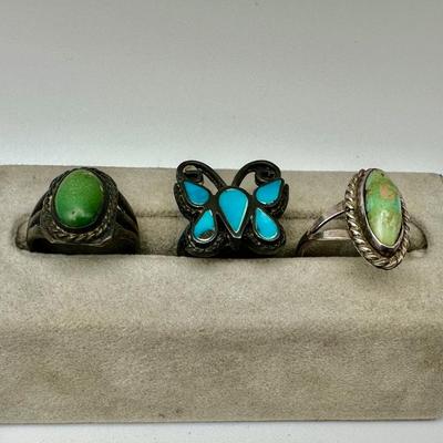 Silver Pawn Jewelry 3 Rings with Turquoise- No Marks