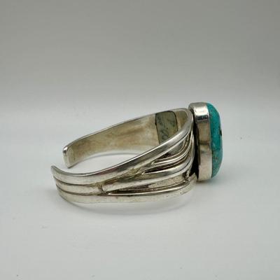 Signed Adam Fierro Sterling Jewelry Cuff with Turquoise
