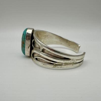 Signed Adam Fierro Sterling Jewelry Cuff with Turquoise
