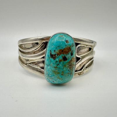 Signed Adam Fierro Sterling Jewelry Cuff with Turquoise